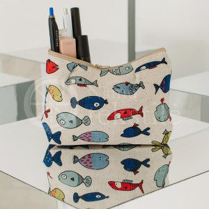 Colourful half-linen cosmetic bag "Small fish"